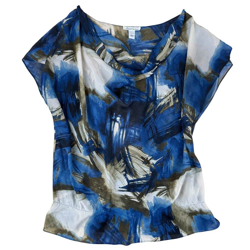 Abstract Print Cowl Neck Chiffon Blouse Size 1 Kenneth Cole New York